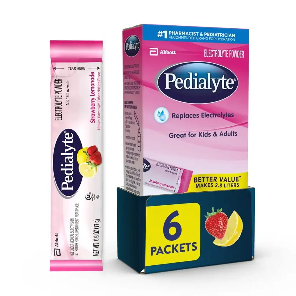 Pedialyte Electrolyte Powder, Strawberry Lemonade, Electrolyte Hydration Drink, 0.6 Ounce Powder Packs, 3.6 Ounce (Pack of 1) Strawberry Lemonade 6 Count (Pack of 1)