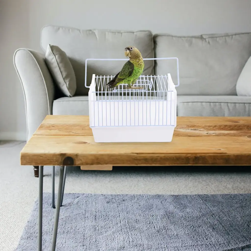 Pet Bird Cage Bird Carrier Cage Portable Parrot Travel Cage with Wooden Perch and Water — POPETPOP