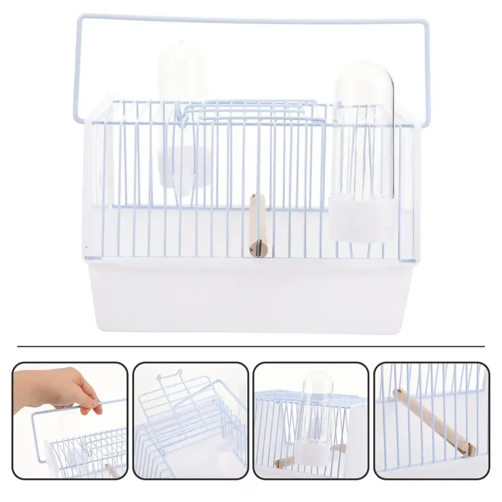 Pet Bird Cage Bird Carrier Cage Portable Parrot Travel Cage with Wooden Perch and Water — POPETPOP