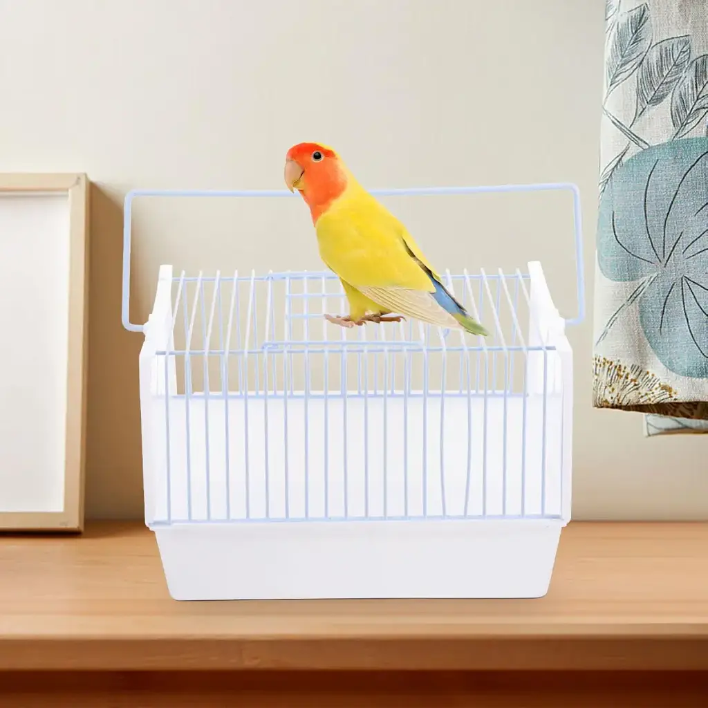 Pet Bird Cage Bird Carrier Cage Portable Parrot Travel Cage with Wooden Perch and Water — POPETPOP