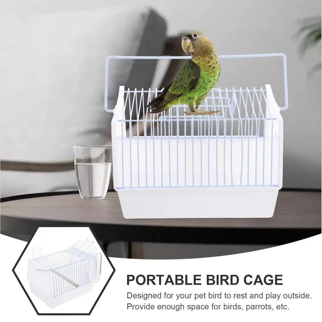 Pet Bird Cage Bird Carrier Cage Portable Parrot Travel Cage with Wooden Perch and Water — Pet