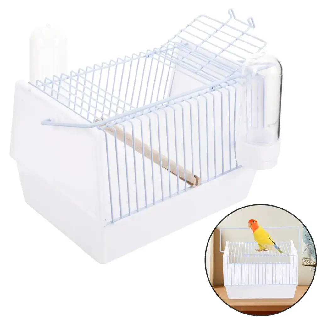 Pet Bird Cage Bird Carrier Cage Portable Parrot Travel Cage with Wooden Perch and Water — POPETPOP