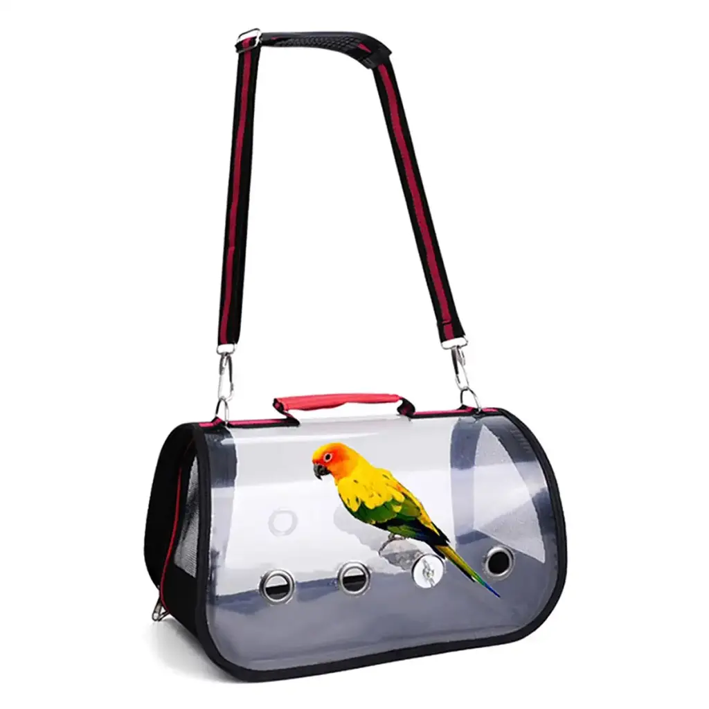 Pet Birds Bag Lightweight Bird Carrier PVC Transparent Travel Cage Foldable Ventilation Pet Bird Travel Backpack Breathable Bird Travel Cage Portable Travel Bird Cage with Perch Wooden Stick (red)