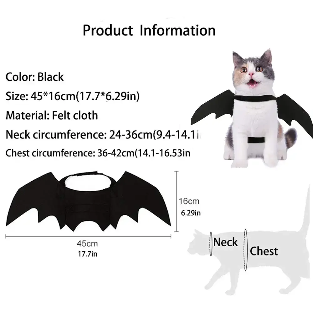 Pet Cat Bat Wings for Halloween Party Decoration, Puppy Collar Leads Cosplay Bat — Pet