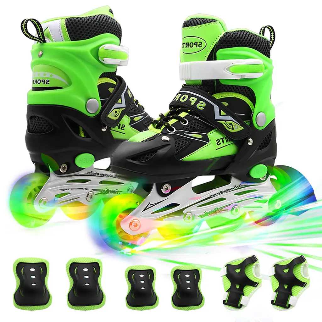 PETUOL Kids Adjustable Inline Skates, Safe Durable Roller with 8 Full Light Up Illuminating Wheels Beginner Skates Fun Roller Skates for Boys and Ladies Medium (Big kid 1-4US)
