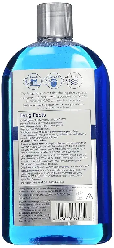 Philips Sonicare BreathRx Antibacterial Mouth Rinse, Blue, Clean Mint, 16 Fl Oz — 16 fl oz