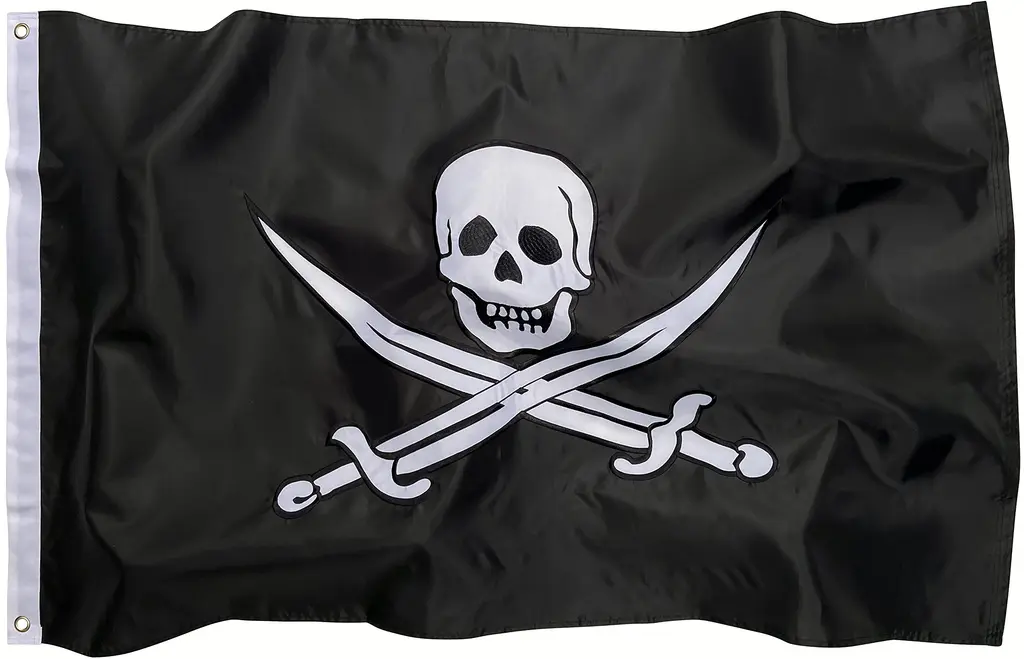 Pirate Flag - 3X5 Foot Outdoor Nylon Jolly Roger Banner Double Sided Embroidery Featuring Skull and Swords (Calico Jack Style), Finished with Brass Grommets and White Canvas Header for Boat Use