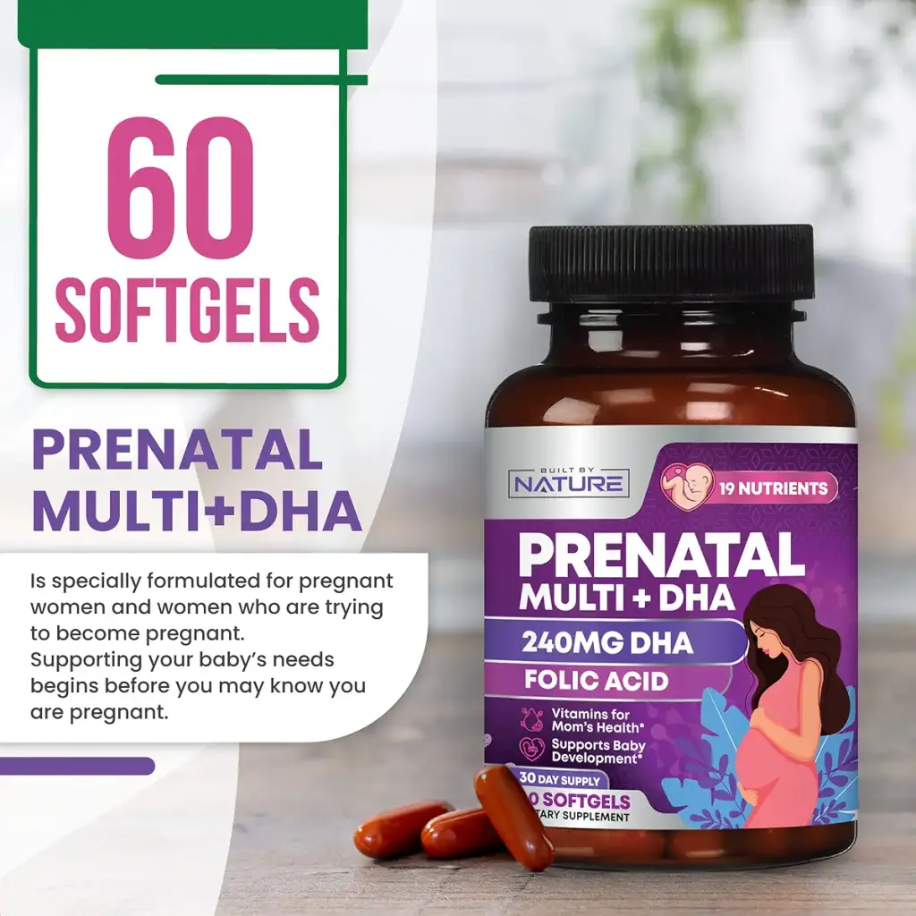 Prenatal Vitamins for Women - Multivitamin with DHA Folic Acid Vitamin C B12 Iron & — Softgels