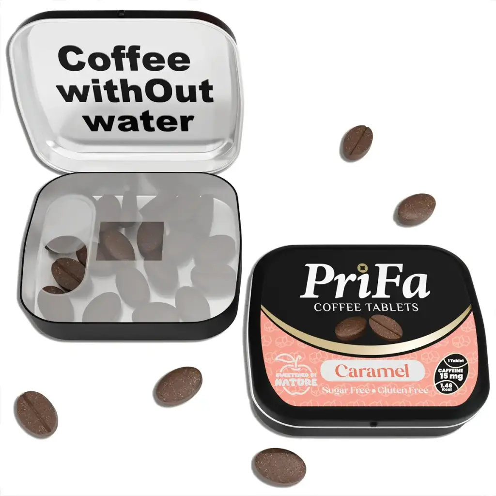 PriFa Caramel Coffee Tablets Sweetened with Stevia Rich & Buttery Flavor Instant Coffee On-The-Go Portable Caffeine Boost