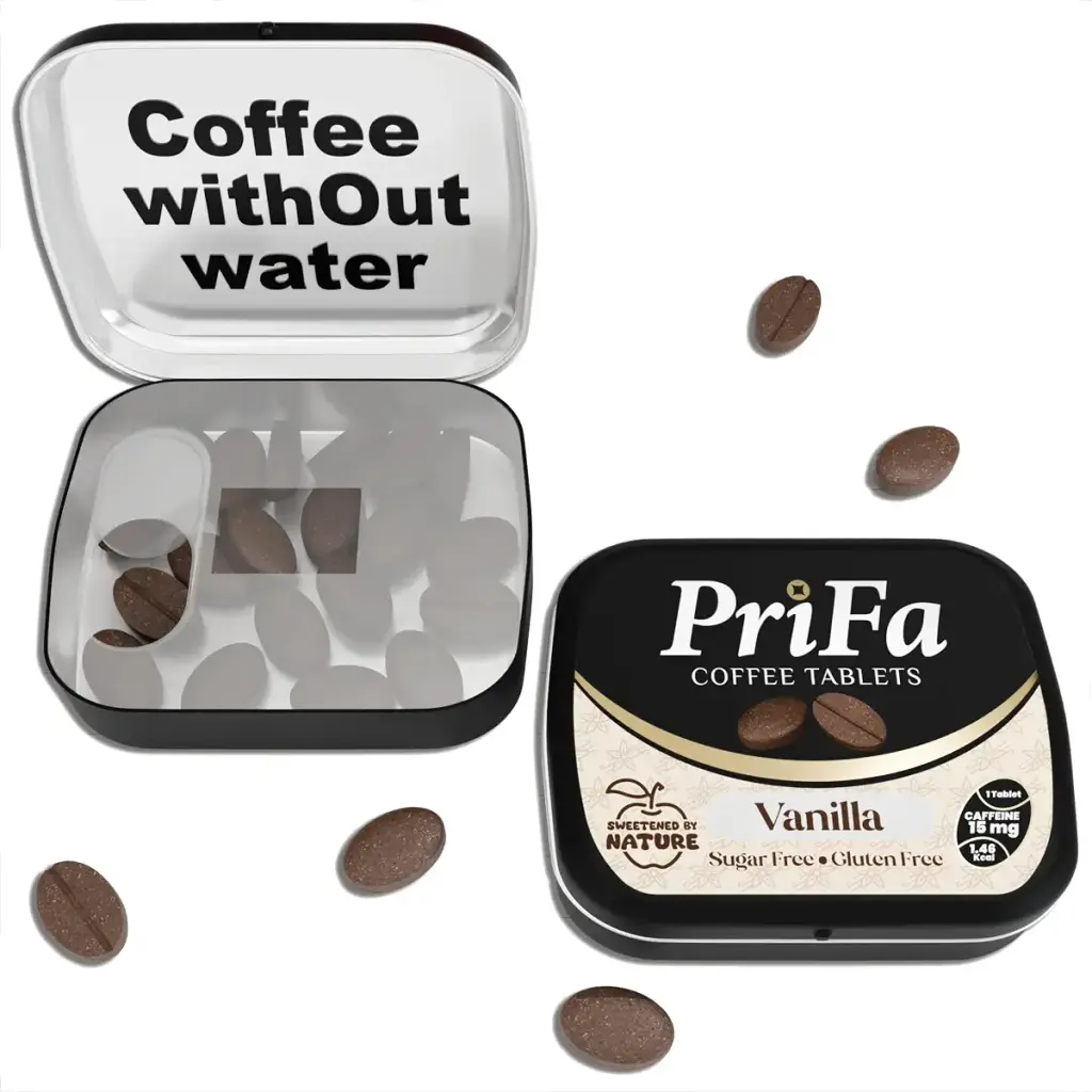 PriFa Vanilla Coffee Tablets Sweetened with Stevia Smooth & Creamy Flavor Instant Coffee On-The-Go Portable Caffeine Boost