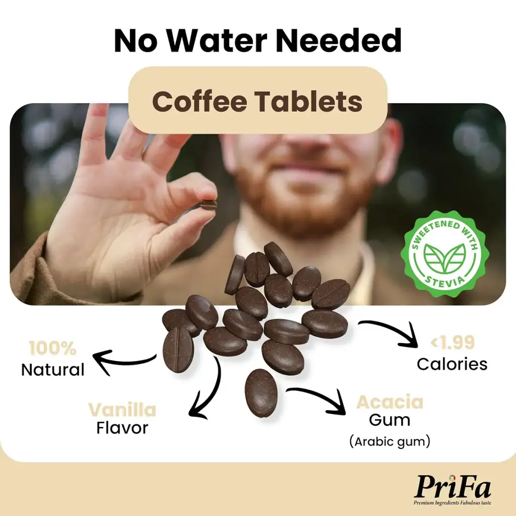 PriFa Vanilla Coffee Tablets Sweetened with Stevia Smooth & Creamy Flavor Instant Coffee — 15 mg