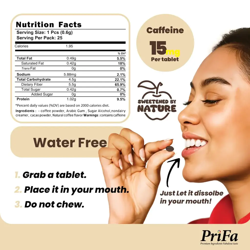 PriFa Vanilla Coffee Tablets Sweetened with Stevia Smooth & Creamy Flavor Instant Coffee — Tablets