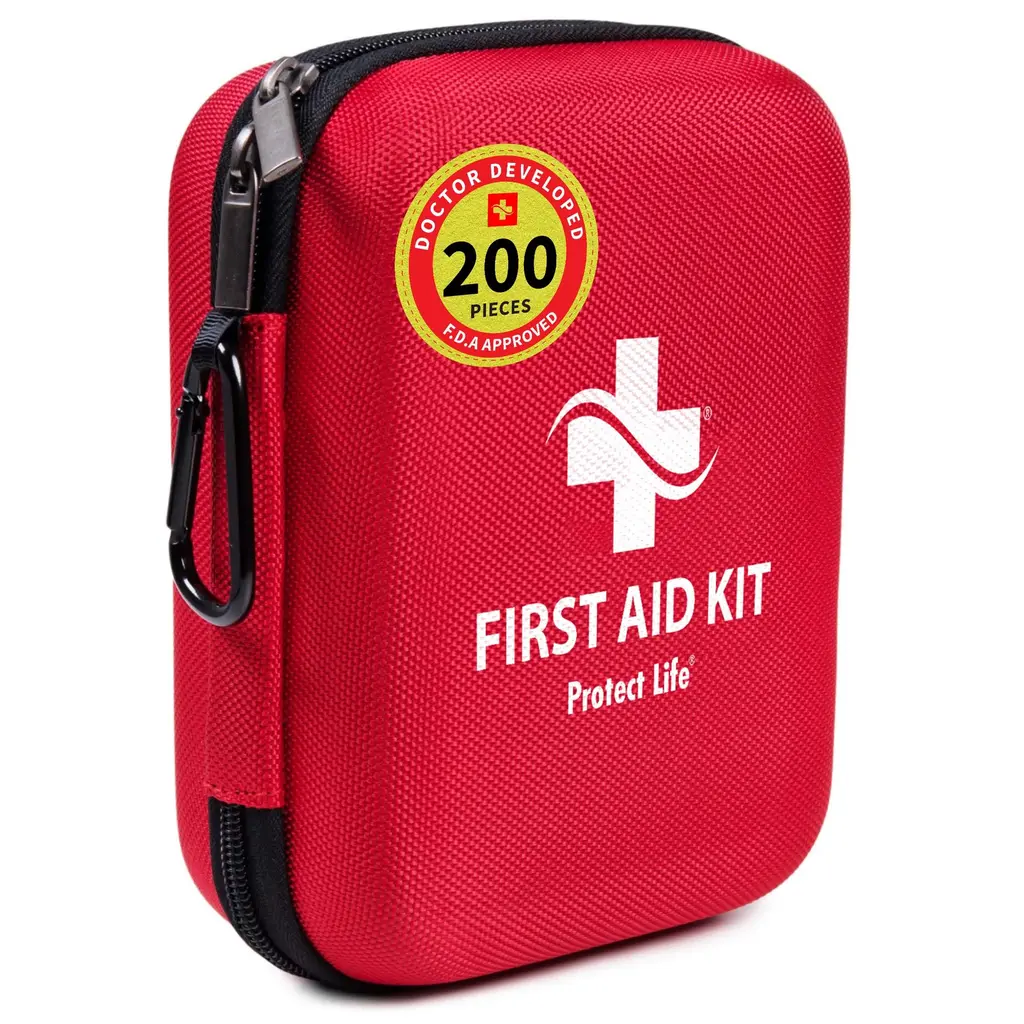 Protect Life First Aid Kit for Home/Businesses | HSA/FSA Eligible Emergency IFAK Kit | Hiking Camping & Travel First Aid Kit for Car | Small Survival Medical Kit (200 Piece) 200 Pieces (First Aid Emergency Kit)
