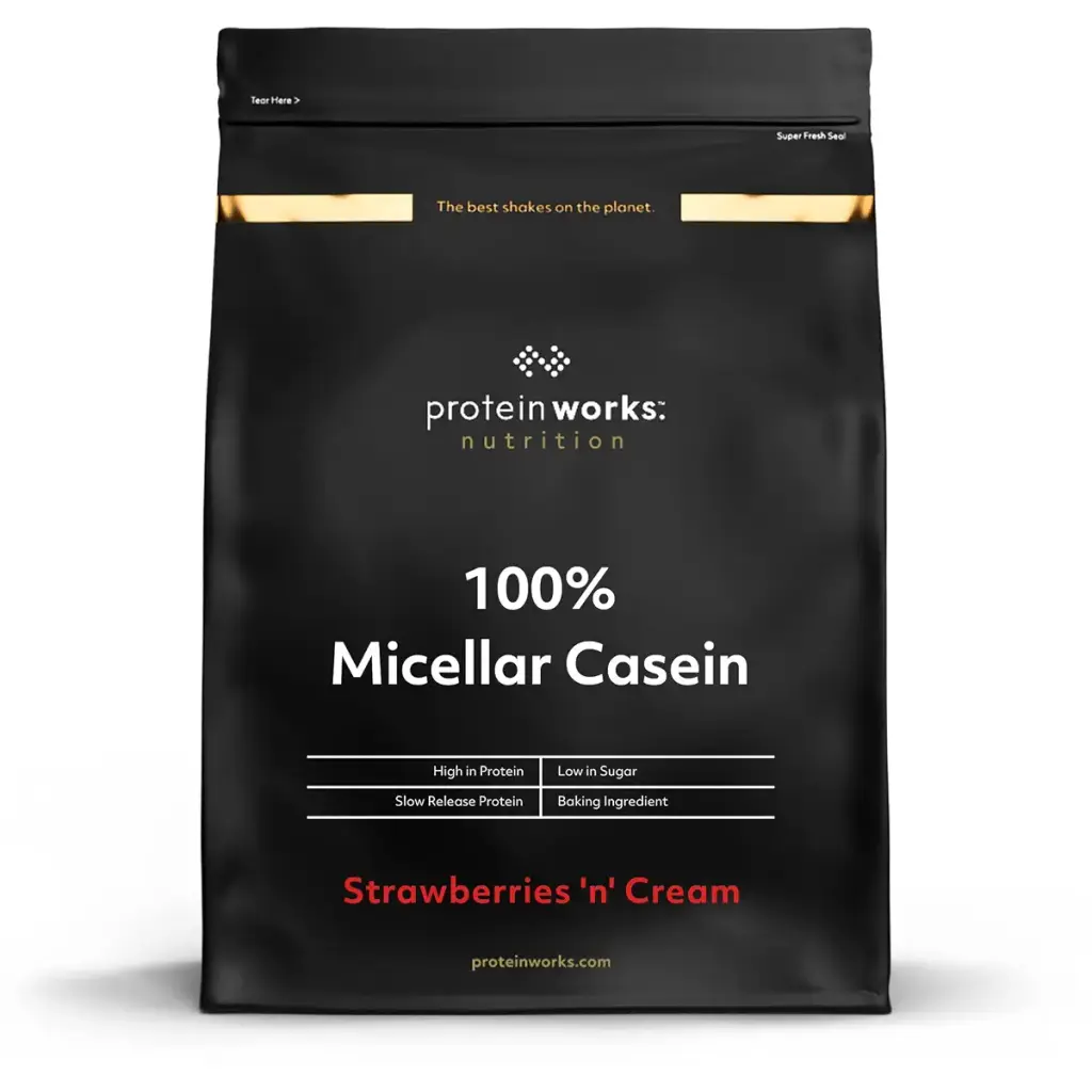 Protein Works 100% Micellar Casein Protein Powder | Slow Release Protein Shake | Amino Acids | High Protein | Strawberries 'n' Cream | 500 g Strawberries 'n' Cream 500 g (Pack of 1)