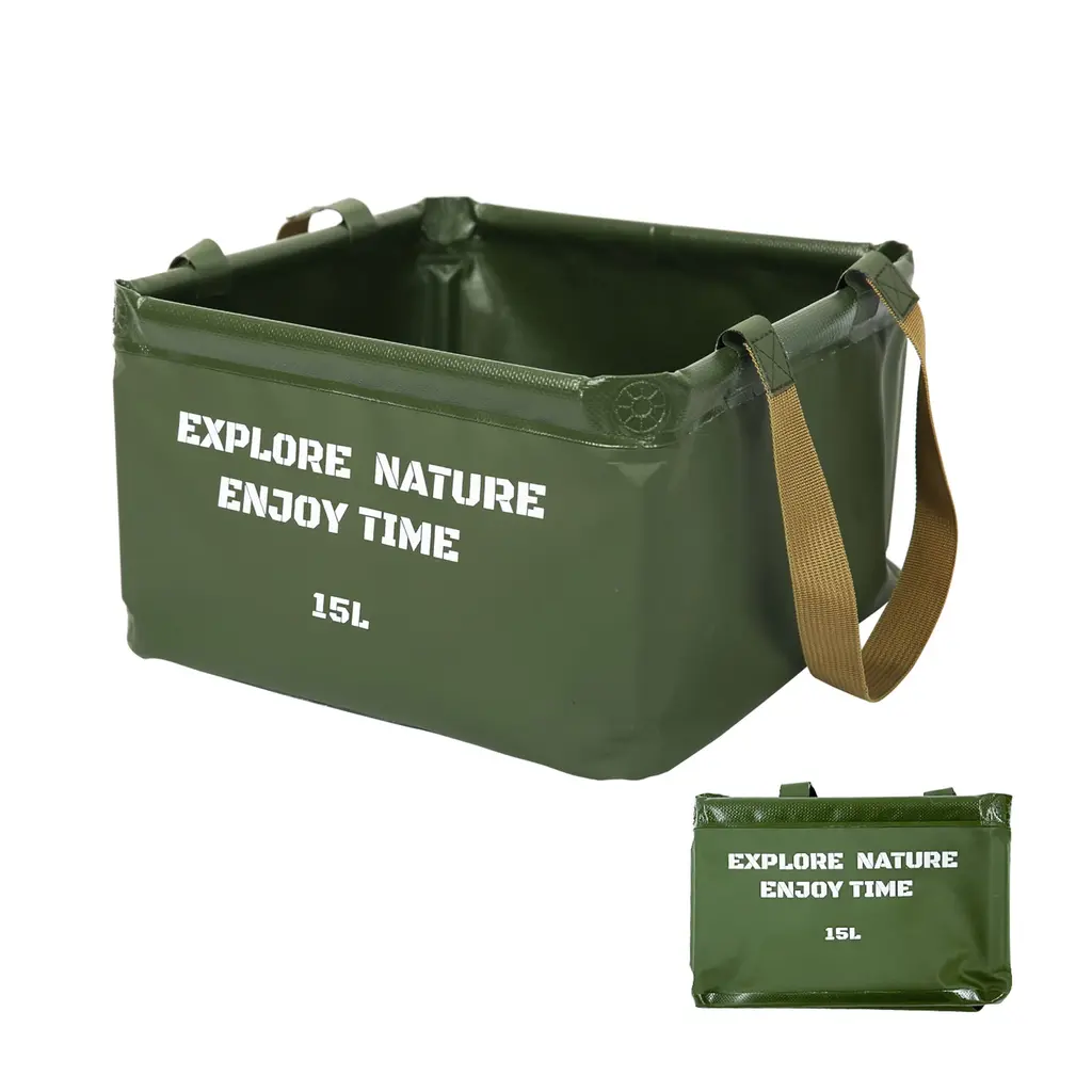 PSG Collapsible Bucket 3.75 Gallon Container Square Folding Water Bucket Portable Lightweight Wash Basin for Outdoor Camping Fishing Travelling Gardening Car Washing Green 1PACK