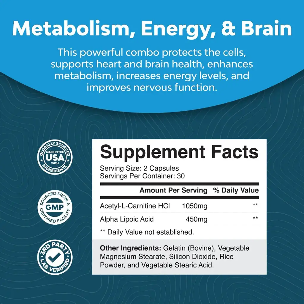 Pure Alpha Lipoic Acid Supplement with Acetyl L-Carnitine - Natural ALA ALC Amino Acids — Sports Nutrition