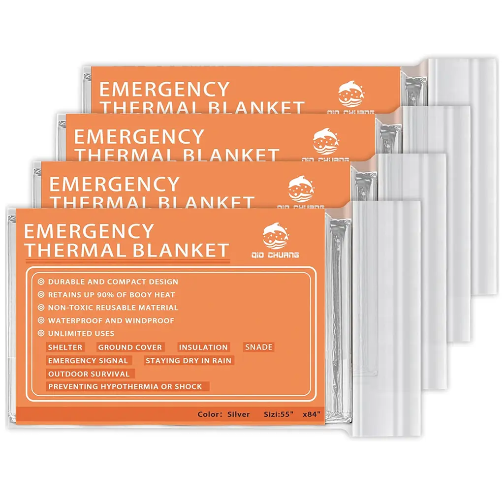 QIO CHUANG Emergency Mylar Thermal Blankets -Space Blanket Survival kit Camping Blanket (4-Pack). Perfect for Outdoors, Hiking, Survival, Bug Out Bag ,Marathons or First Aid 1