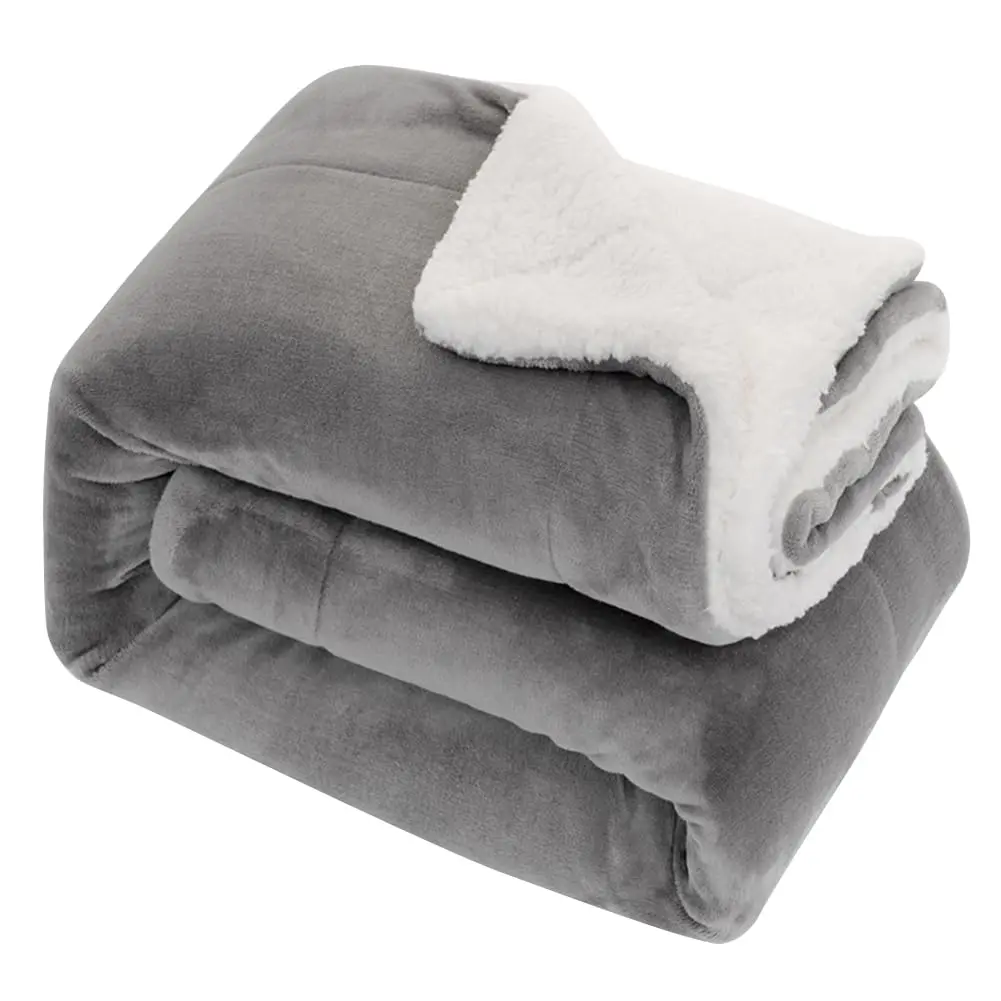Qoier Double Sided Fluffy Winter Blanket Lightweight Simple Bedspread Thick for Adults Kids Home Office (Gray)