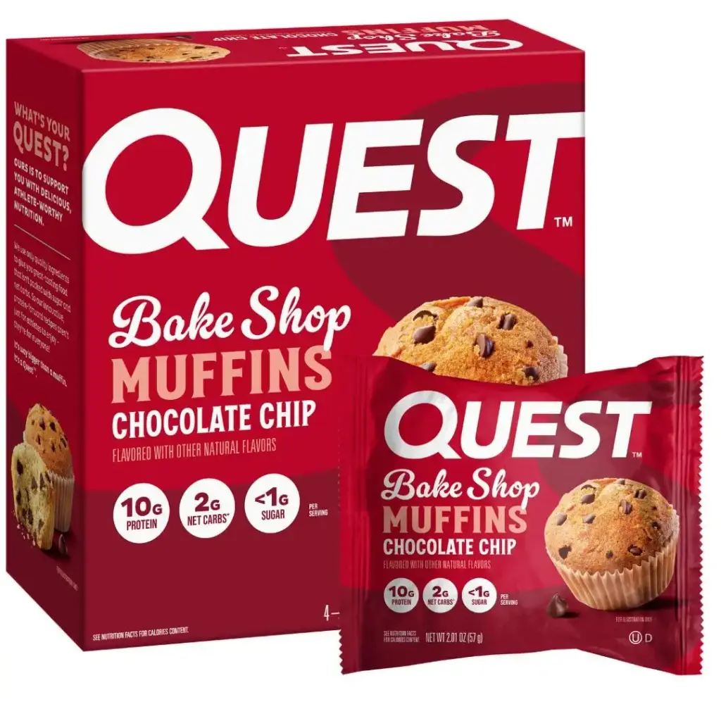 Quest Nutrition Chocolate Chip Muffin 10g Protein 2g Net Carb Less than 1g Sugar Protein Snack 4 Count