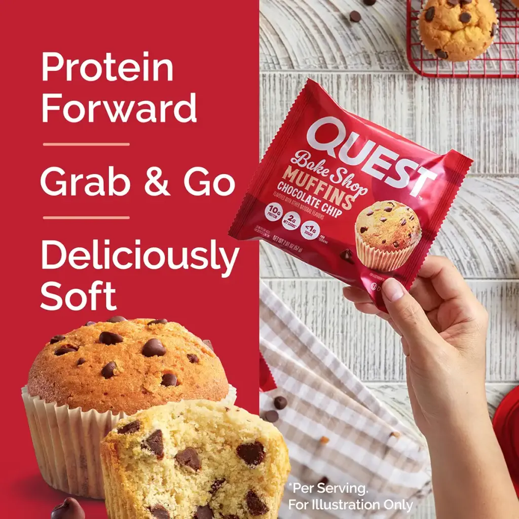 Quest Nutrition Chocolate Chip Muffin 10g Protein 2g Net Carb Less than 1g Sugar Protein — 10 g