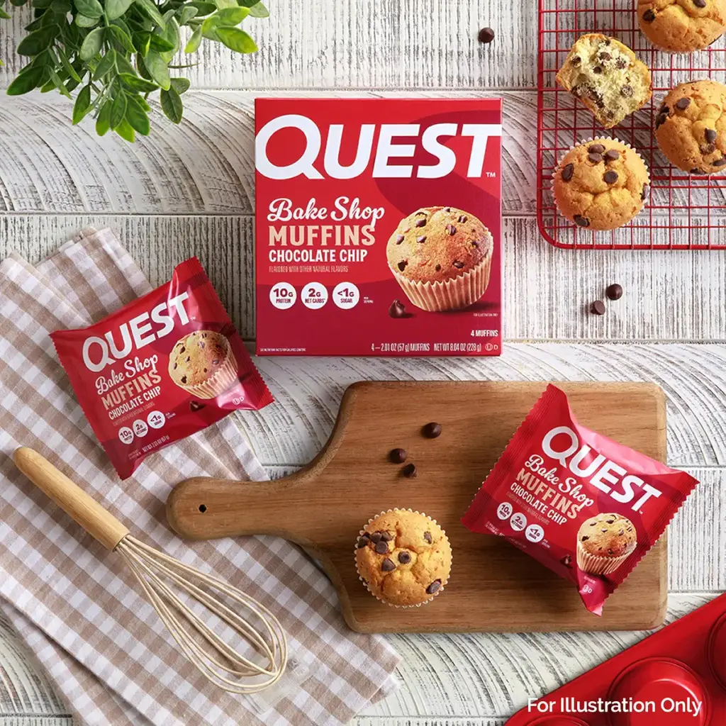 Quest Nutrition Chocolate Chip Muffin 10g Protein 2g Net Carb Less than 1g Sugar Protein — pack of 4