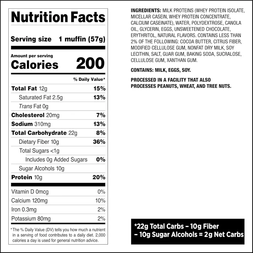 Quest Nutrition Chocolate Chip Muffin 10g Protein 2g Net Carb Less than 1g Sugar Protein — 10 g