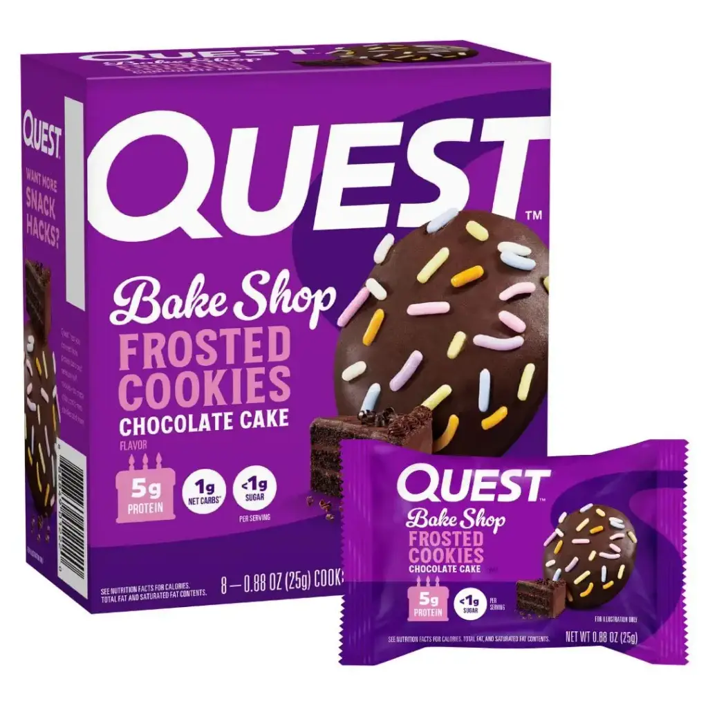 Quest Nutrition Frosted Protein Cookies Chocolate Cake 1g Sugar 5g Protein 1g Net Carbs Gluten Free 8 Cookies Chocolate Cake 8 Count (Pack of 1)