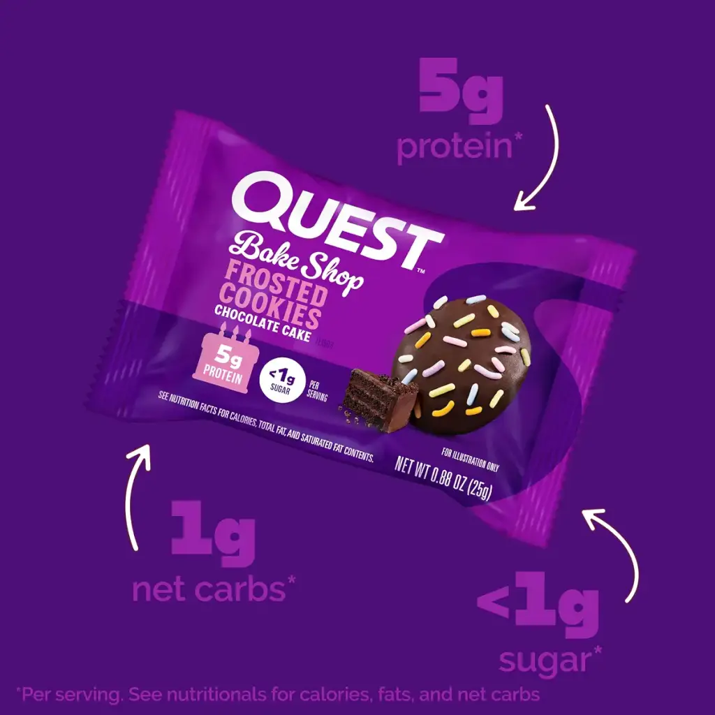 Quest Nutrition Frosted Protein Cookies Chocolate Cake 1g Sugar 5g Protein 1g Net Carbs — 1 g