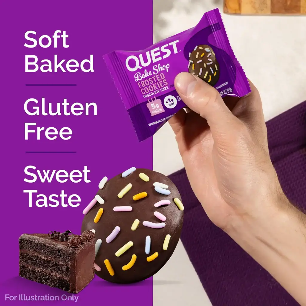 Quest Nutrition Frosted Protein Cookies Chocolate Cake 1g Sugar 5g Protein 1g Net Carbs — Chocolate