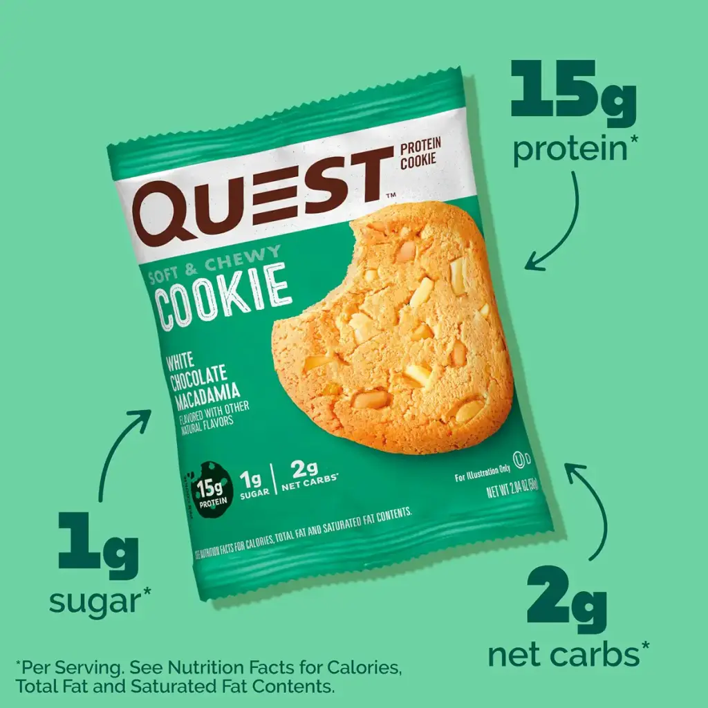 Quest Nutrition White Chocolate Macadamia Protein Cookie 15g Protein 1g Sugar 2g Net — Chocolate
