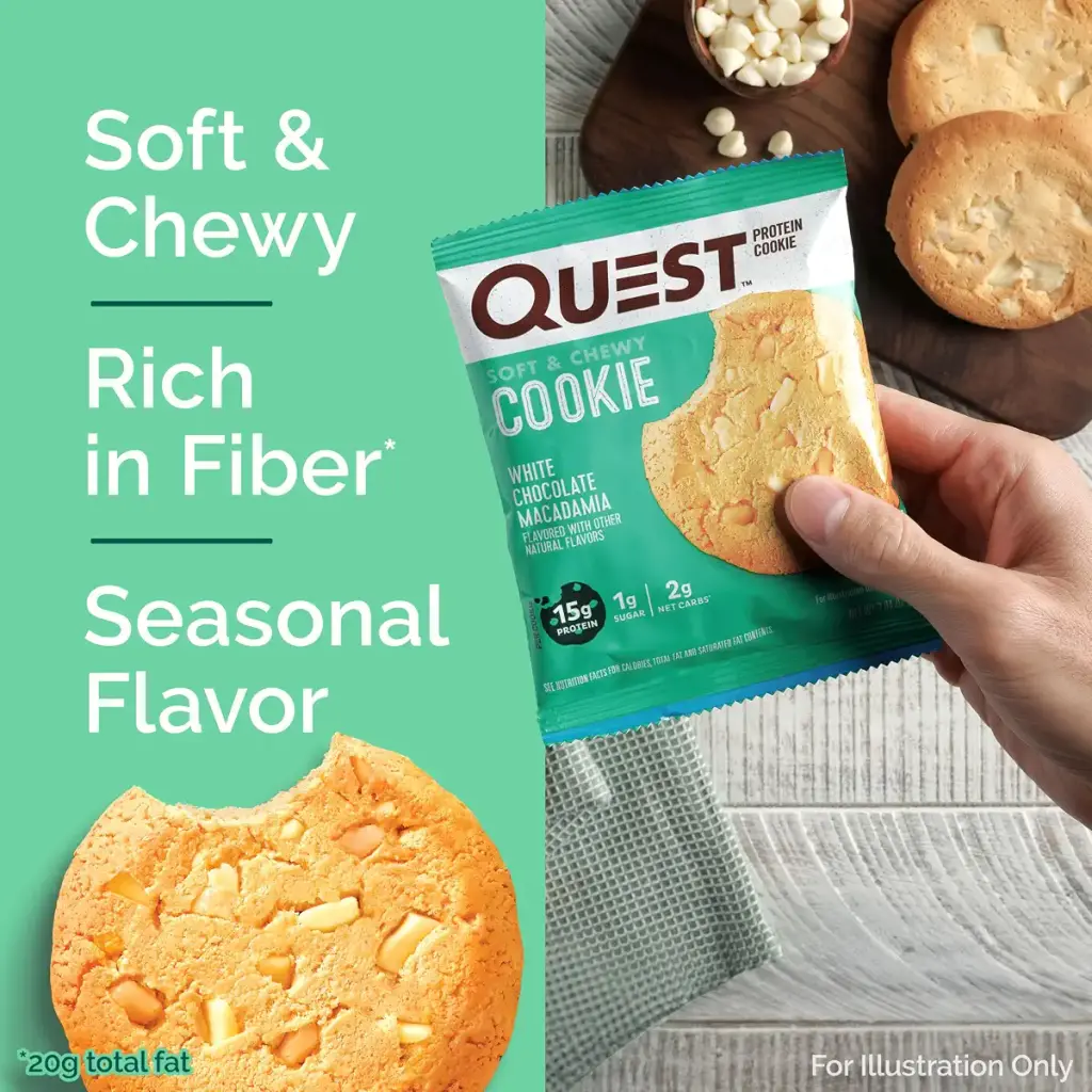 Quest Nutrition White Chocolate Macadamia Protein Cookie 15g Protein 1g Sugar 2g Net — pack of 4