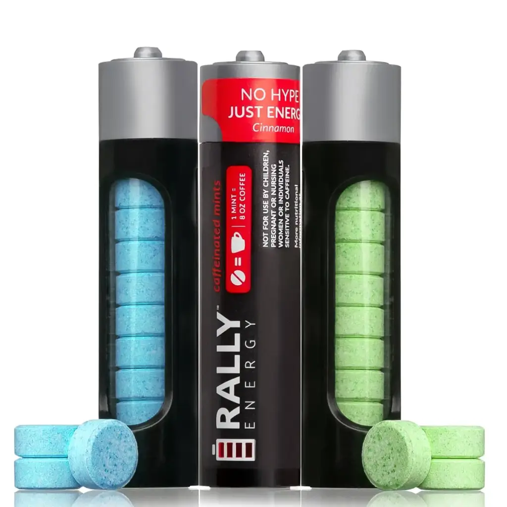 Rally Caffeine Mints 60 Milligram Instant Energy Fresh Breath Caffeinated 0 Sugar Natural Peppermint Cinnamon Wintergreen