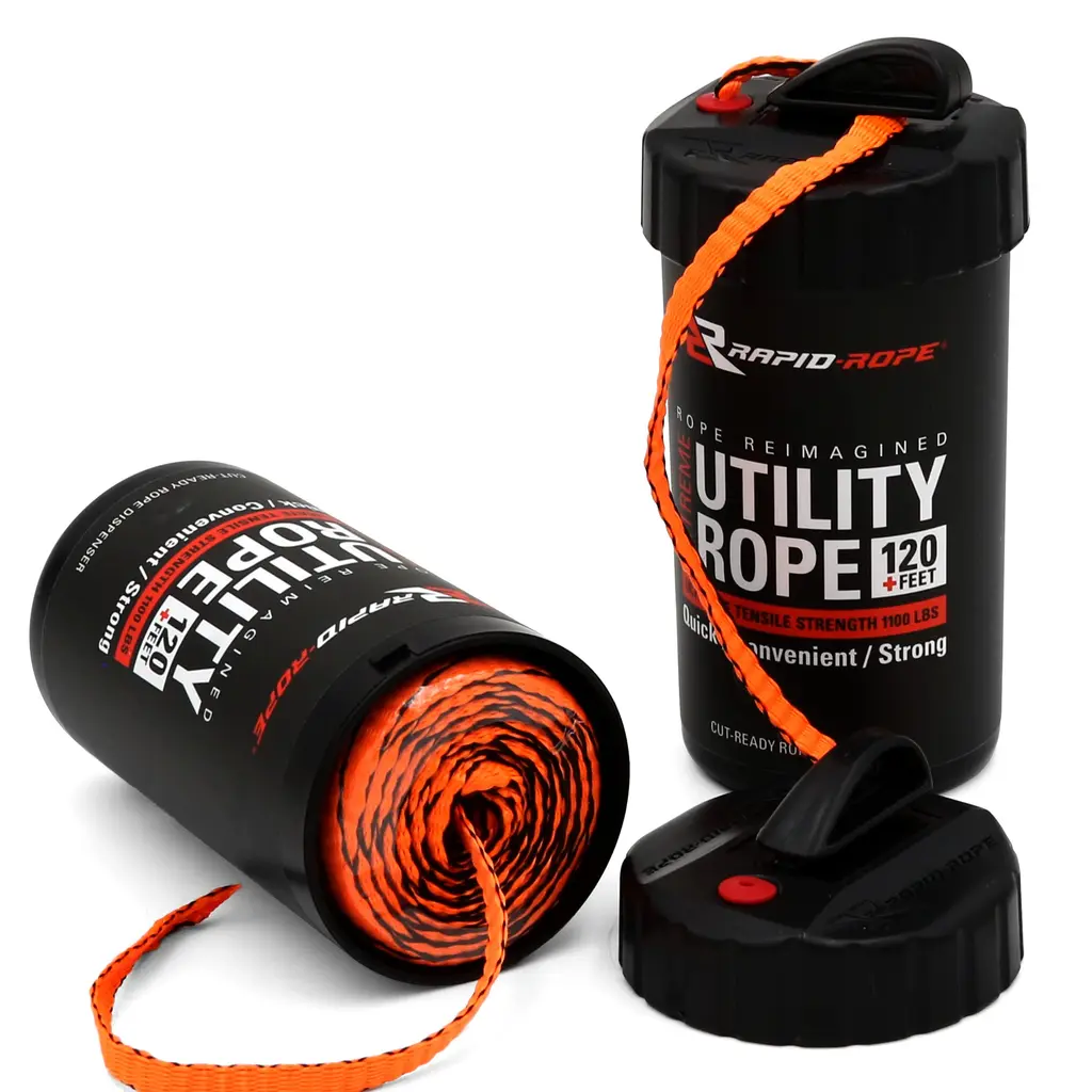 Rapid Rope Canister (Orange) - 120 Feet 1100lb Tested - Strong Nylon Paracord Rope All Purpose Outdoor & Indoor - Used for Hiking Rope, Camping Accessories, Survival Essentials, Tactical, Climbing Orange TALL CANISTER