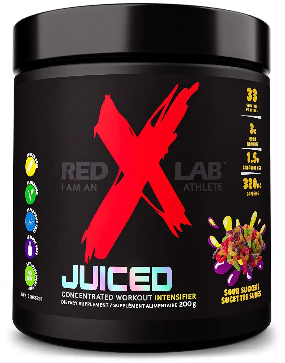 Red X Lab Juiced Pre-Workout Powder Pumps & Strength Hyper Concentrate L-Citrulline Beta Alanine For Men & Women 33 Servings (Sour Suckers 200g) Sour Suckers 33 Servings (Pack of 1)