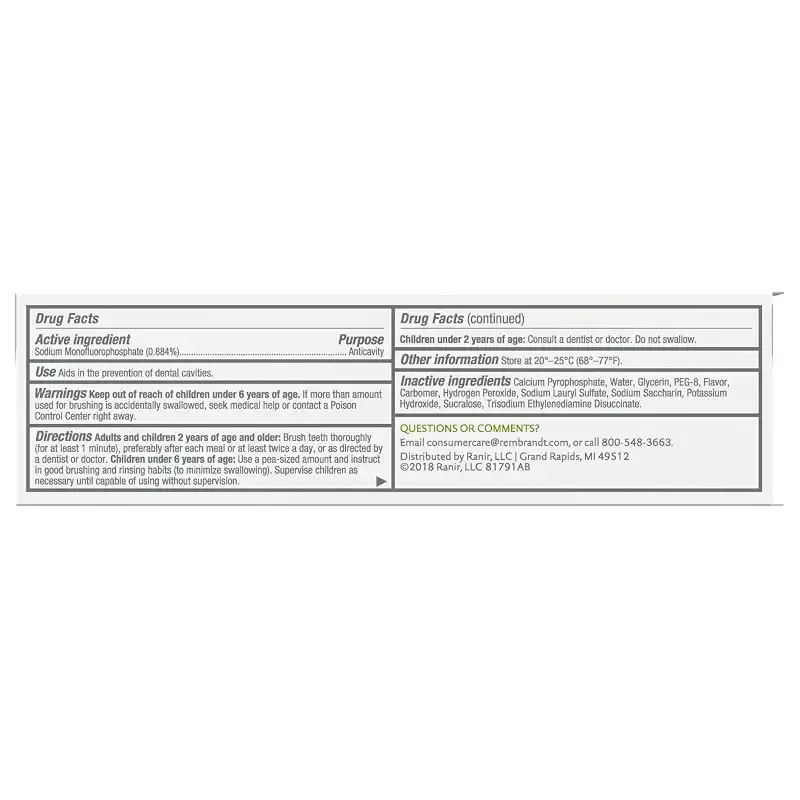 Rembrandt Deeply White + Peroxide Whitening Toothpaste, Peppermint Flavor, 3.5-Ounce — 3.5 oz