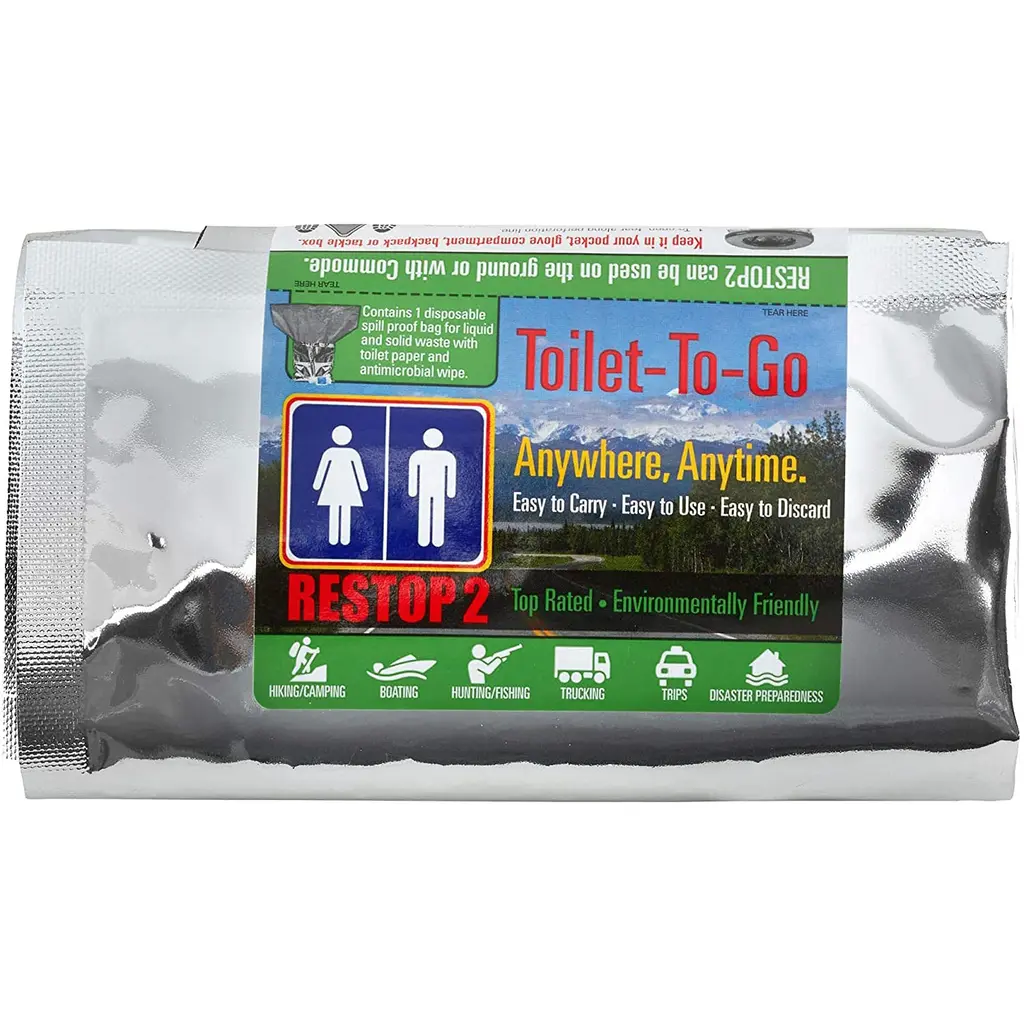 RESTOP 2 - Portable Toilet Solid (Poop) and Liquid (Pee) Leak Proof Waste Bag - Toilet Paper and Wet Wipe Included 1 Pack