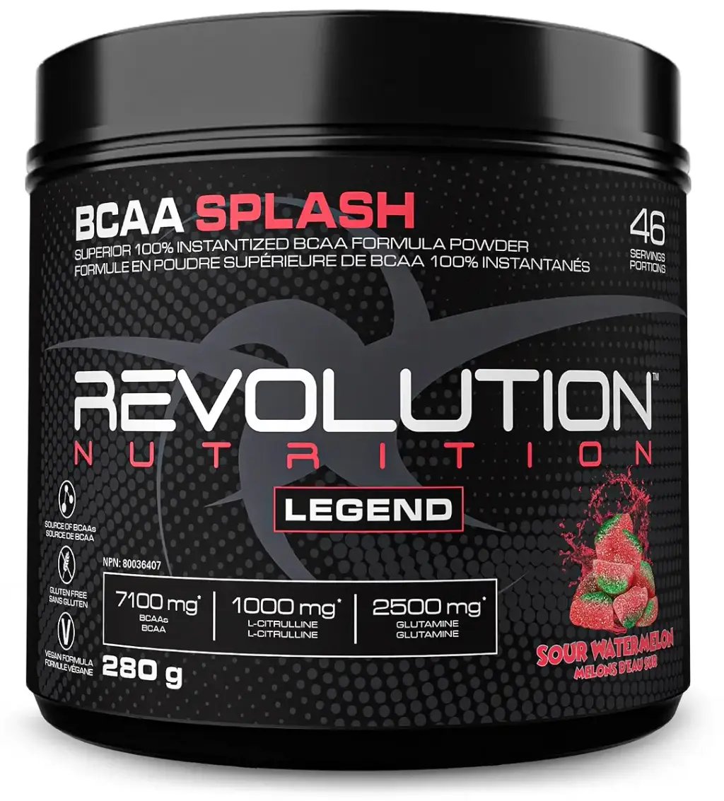 Revolution Nutrition BCAA Splash BCAA Powder Vegan Formula Zero Calorie Lactose Free Muscle Recovery Post Workout 7100 Mg of Branched Chained Amino Acid 1000 mg Citrulline Malate 280 G 46 Servings (Sour Watermelon 0.62 Pound) Watermelon 0.62 Pound