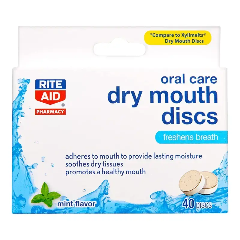 Rite Aid Dry Mouth Discs - 40 Discs | Mint Flavor Freshens Breath | Oral Care Dry Mouth Remedies | Dry Mouth Products | Dry Mouth Lozenges | Oral Hygiene Products | Mouth Moisturizer Breath Freshener