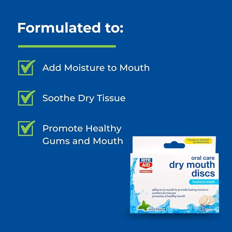 Rite Aid Dry Mouth Discs - 40 Discs | Mint Flavor Freshens Breath | Oral Care Dry Mouth — Mint