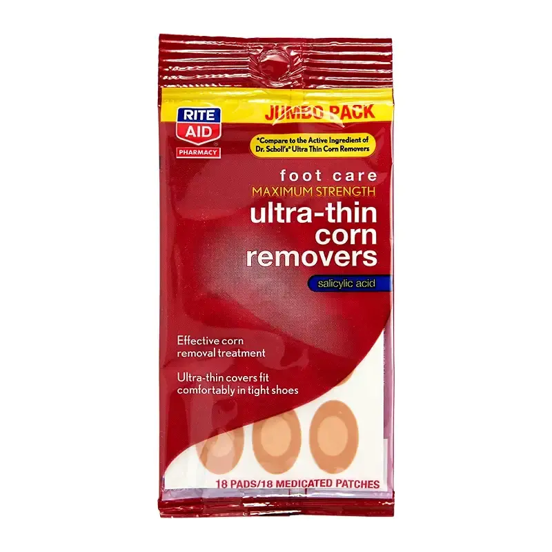 Rite Aid Foot Care Maximum Strength Ultra-Thin Corn Removers - 18 Pads/ 18 Medicated Patches with Salicylic Acid 40% | Corn Remover for Toes and Feet | Corn Pads | Heel Callus Remover | Forefoot Pads