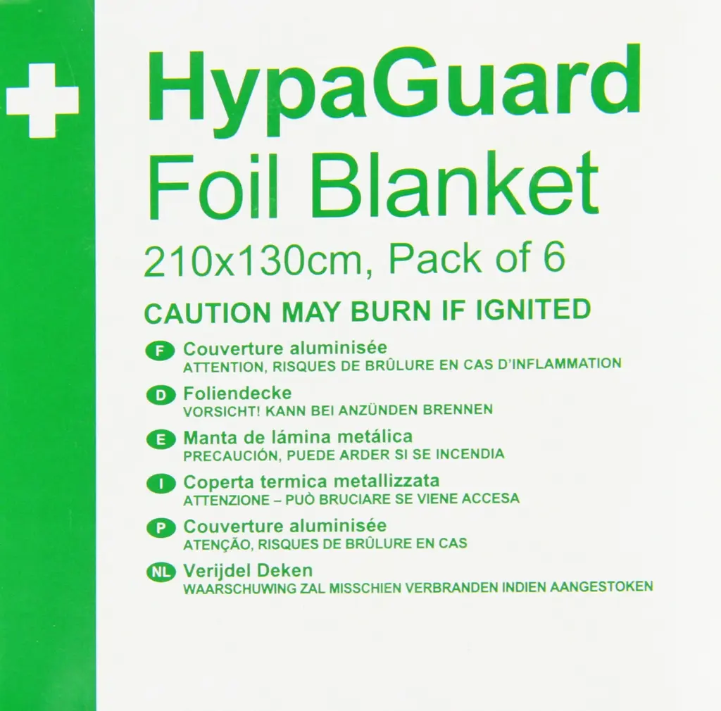 Safety First Aid Q2023T HypaGuard Disposable Foil Blankets 210 x 130 cm Set of 6