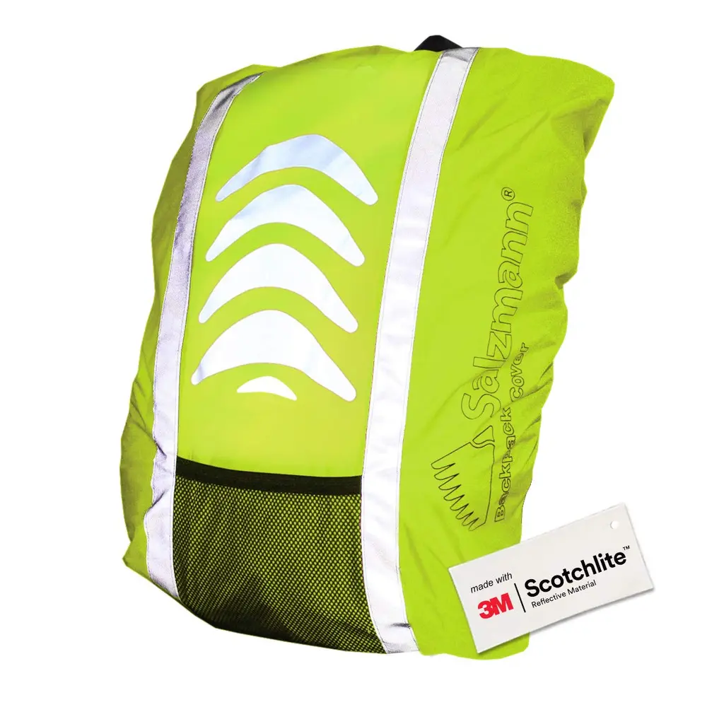 Salzmann 3M Reflective Backpack Cover | High Visibility, Waterproof & Weatherproof | Ideal for Cycling, Running, Hiking & More Yellow Classic Standard (up to 36L)