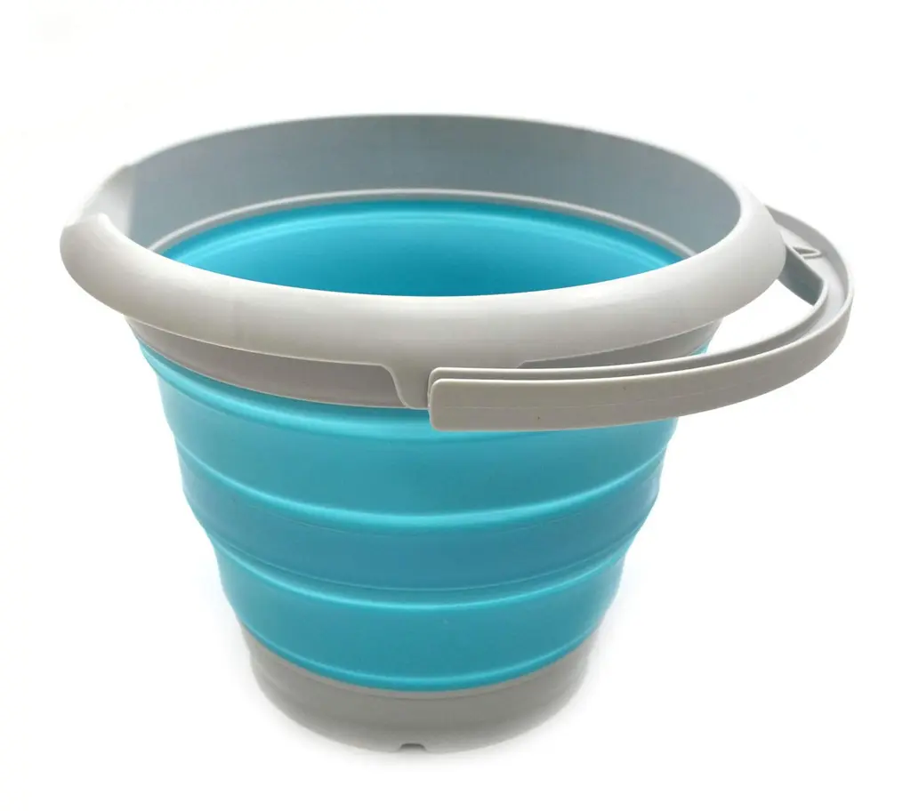 SAMMART 5L / 1.32 Gallon Collapsible Plastic Bucket - Foldable Round Tub - Portable Fishing Water Pail - Space Saving Outdoor Waterpot (5L Round, Grey/Bright Blue) 5L Round Grey/Bright Blue
