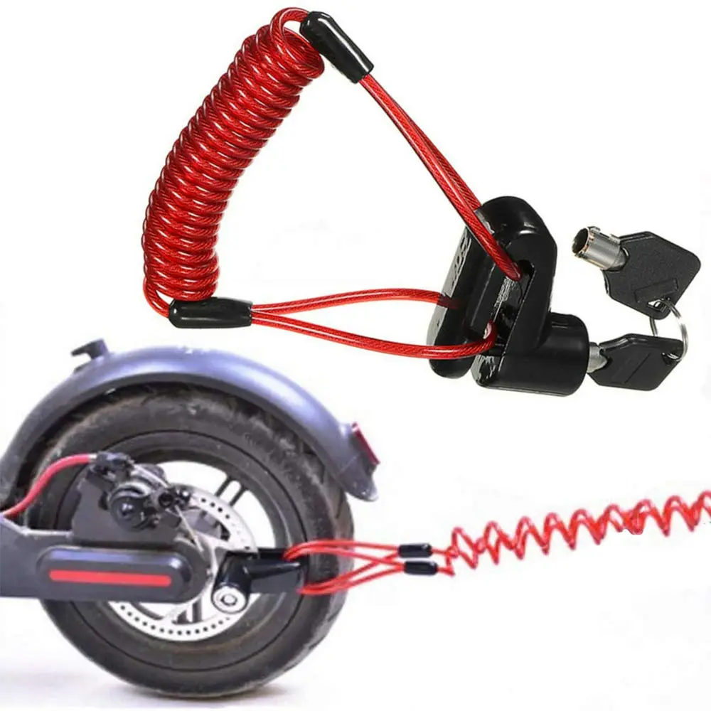 SEWAY Disc Brake Lock for Electric Scooter, Anti-Theft Padlock Wheel Security Lock 6mm Pin with 4 ft Reminder Cable Snackle fit for M365 Scooter Black & Red