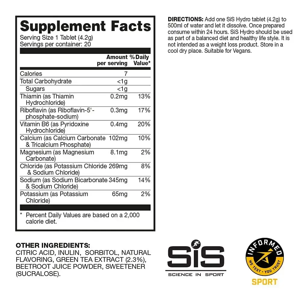 SIS Hydro Electrolyte Drink Tablets, Electrolyte Tabs for Hydration, Enhanced Endurance — pack of 20