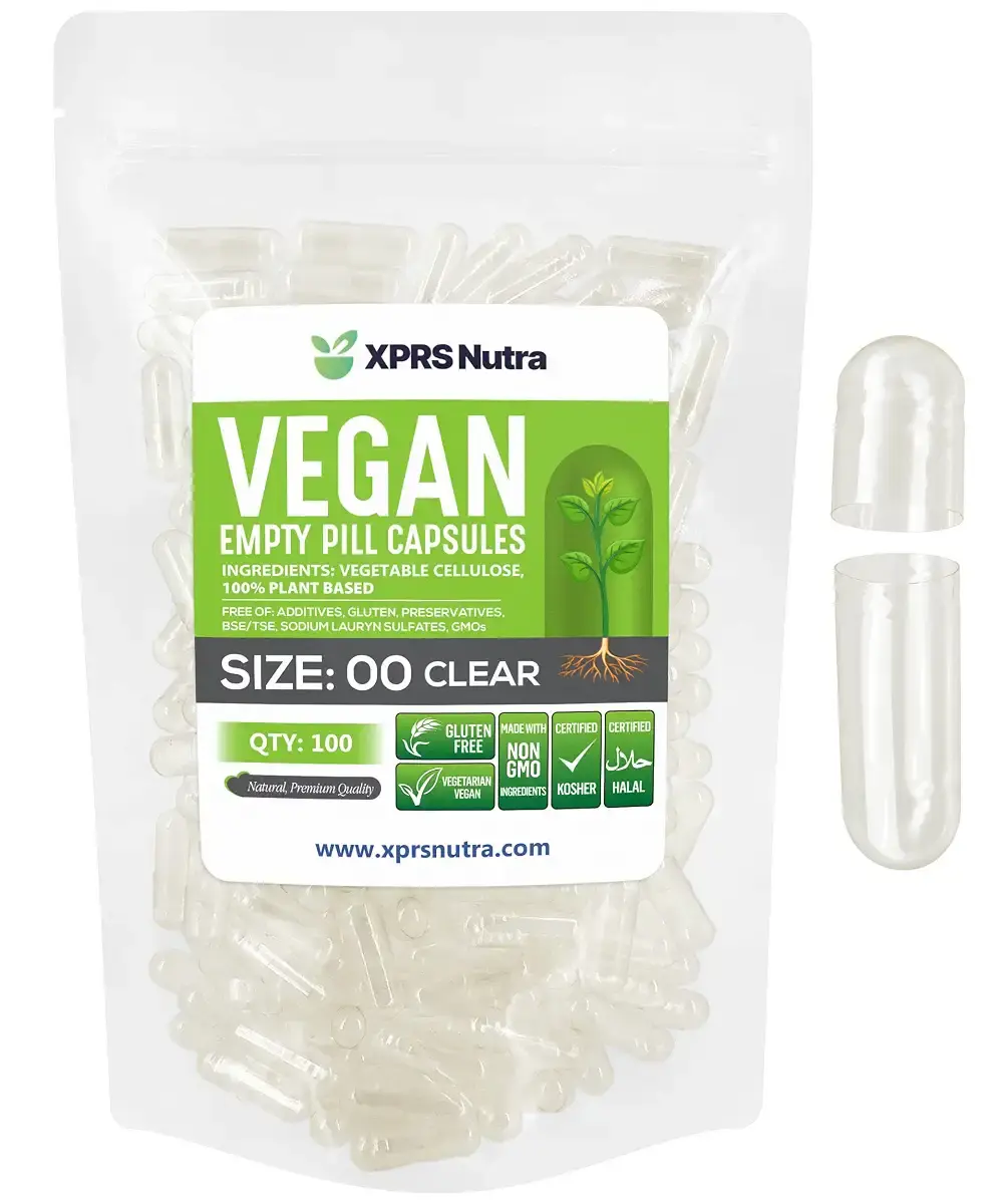 Size 00 Empty Capsules - 100 Count Clear Empty Vegan Capsules - Empty Vegetarian Pill Capsules- DIY Vegetable Capsule Filling- Veggie Pill Capsules Empty Caps 100 Count (Pack of 1) Clear