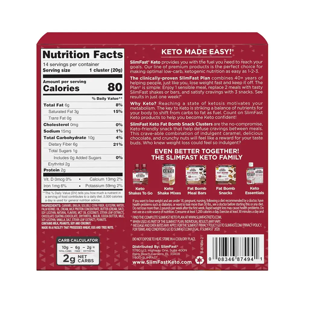SlimFast Keto Fat Bomb Snack Cluster, Caramel Nuts & Chocolate, Keto Snacks for Weight — SlimFast