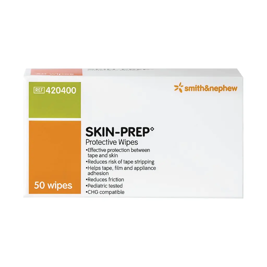 Smith+Nephew SKIN-PREP Wipes, Protective Dressing Wipes, Skin Barrier Film, Contains Alcohol, Box of 50 Protective Dressing Wipes Box of 50