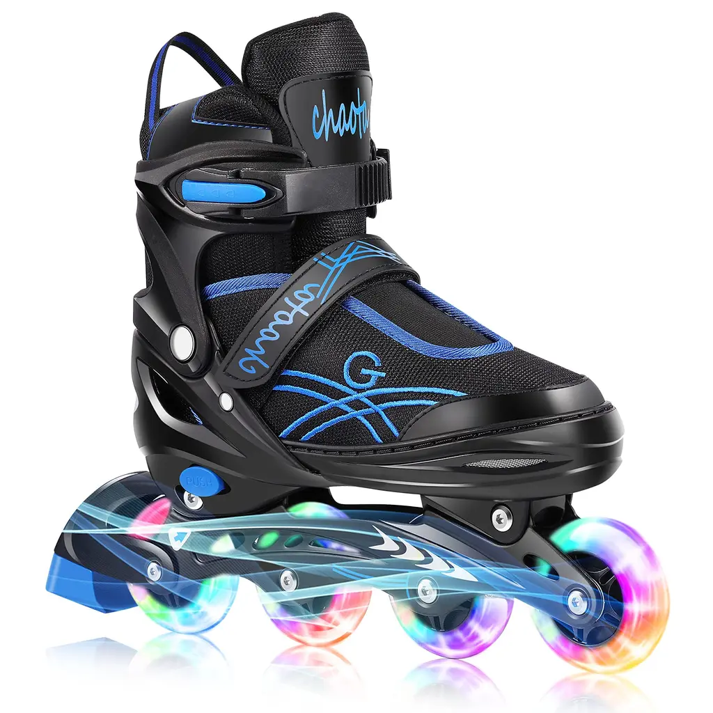 Soldow Adjustable Inline Skates for Women and Men with Full Light Up Wheels, Black Outdoor Roller Skates for Girls and Boys, Hard Beginner Rollerblades Skates for Kids Youth Teens Adults Black Large - Youth & Adult