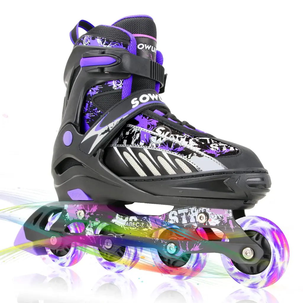 Sowume Adjustable Inline Skates for Girls and Boys, Roller Blades Skates with All Light Up Wheels, Patines para Mujer for Kids and Adults, Men and Women A-Purple Small - Little Kid